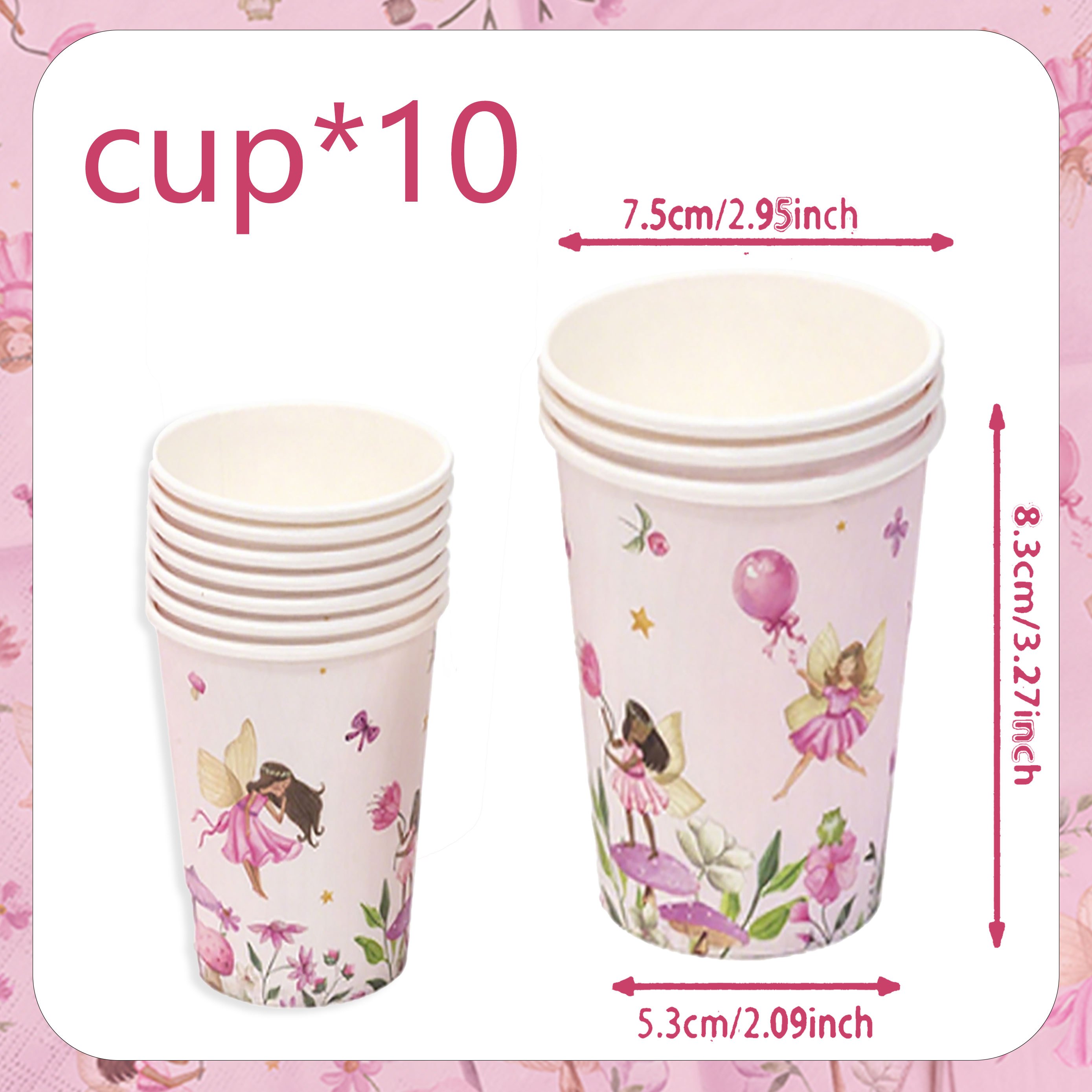 Set Of 10 Pink Floral Fairy-themed Disposable Cups, 9oz In Size, Perfect For Decorating Birthday Parties, Celebrations, Gender Reveal Events, And Anniversaries For Halloween、christmas