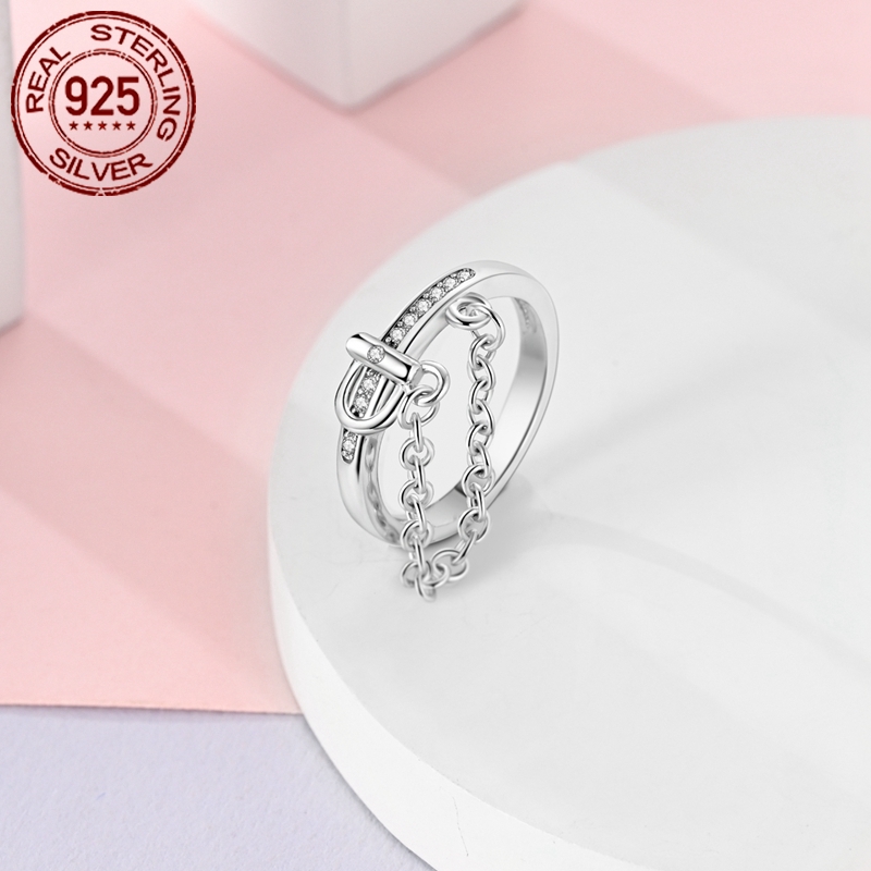 Women's Pure Silver Belt Tassel Stone Ring, Elegant Gift