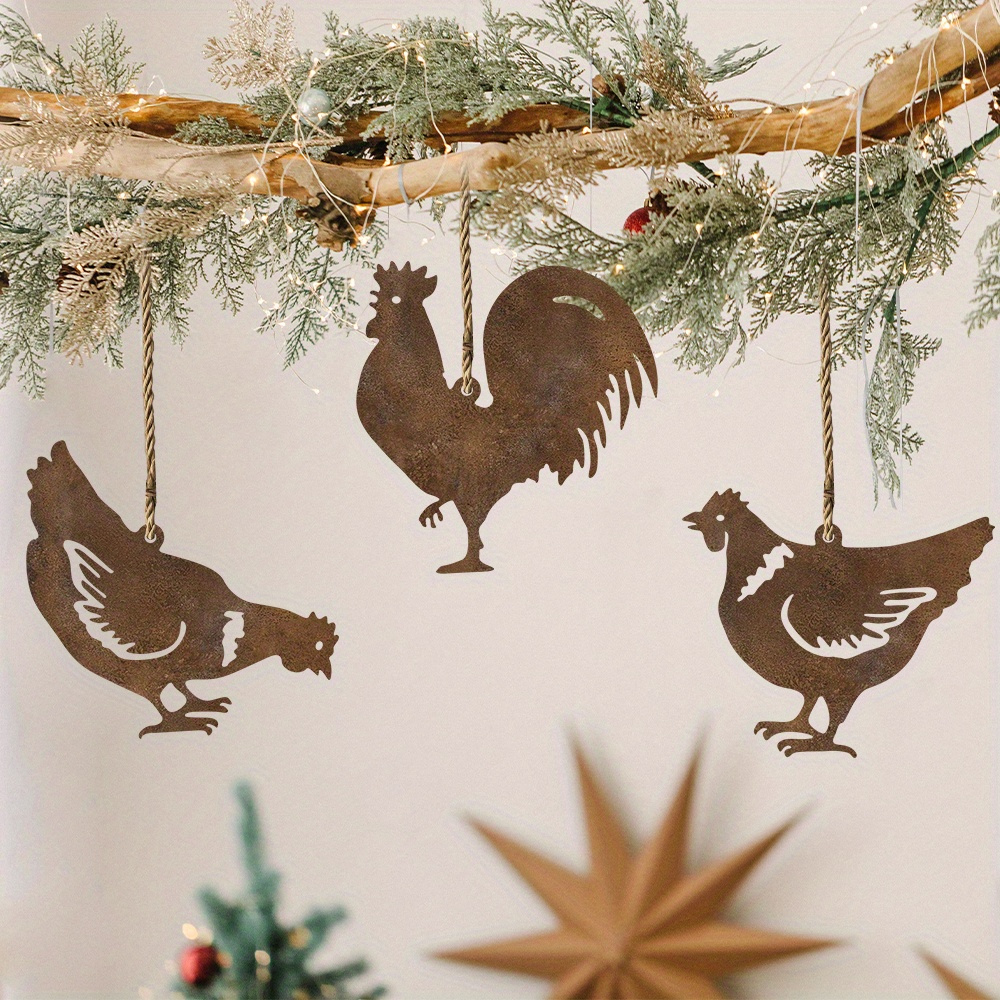 TEMU 2d Flat, 3pcs Contemporary Acrylic Chicken Ornament - Hen & Chicks Decor, Outdoor/ Hanging Decoration For Garden, Christmas Tree, - No Feathers/, Low-maintenance Gift (3), 2d Flat