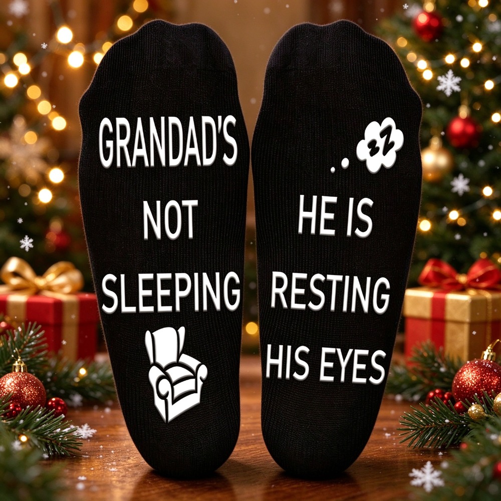 TEMU 1 Pair Grandpa-themed Men's Mid-calf Socks, Fun Quote Armchair Print, Comfortable For Family Gatherings, , Daily Wear, Back-to-, Halloween,
