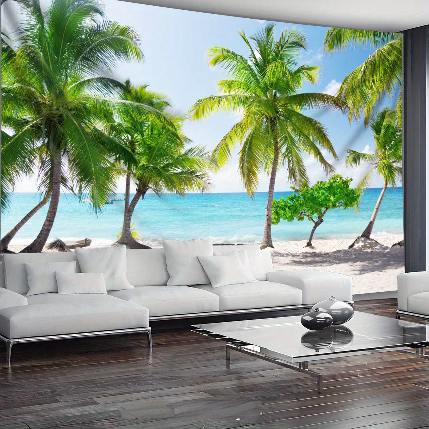 1 pièce Tenture Murale Imprimée Esthétique Confortable avec Cocotier au Bord de En Pleine Mer, Cadeau d'Anniversaire, Décoration de Fête, Convient pour Salon, Chambre, Bureau, Auberge, avec Pinces de Suspension Gratuites