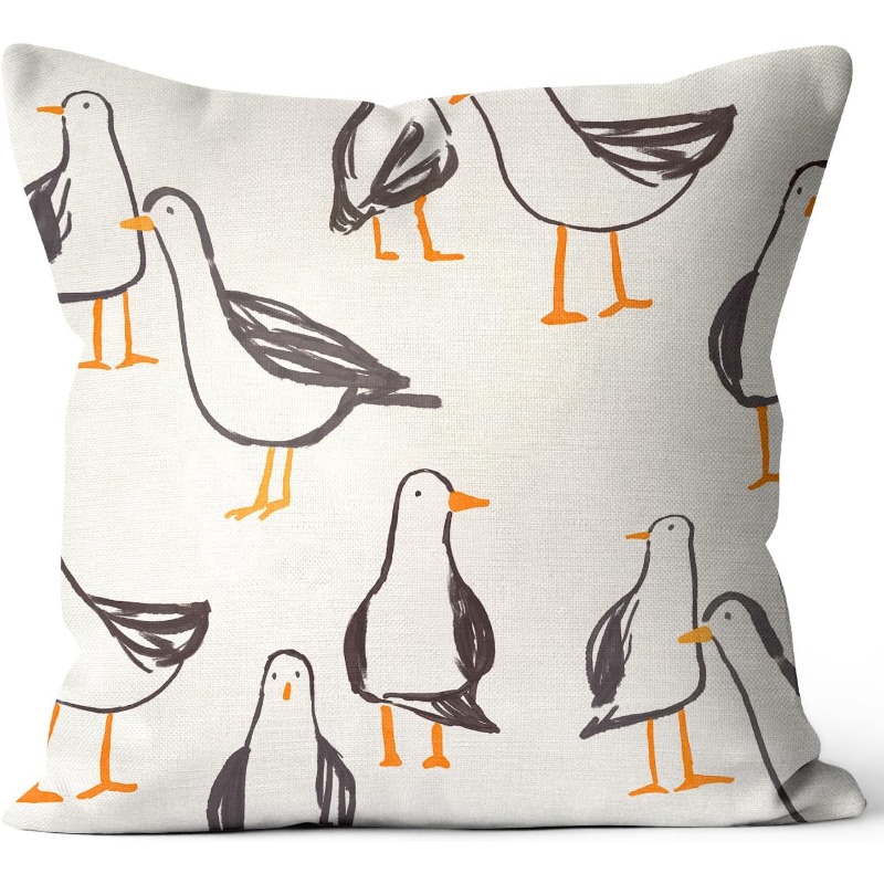 TEMU 2d Flat - 1pc Of 2d Flat Printing, Decorative Throw Pillow Case Featuring A Hand-drawn Seagull Illustration With A Beach Theme, Measuring 18x18
