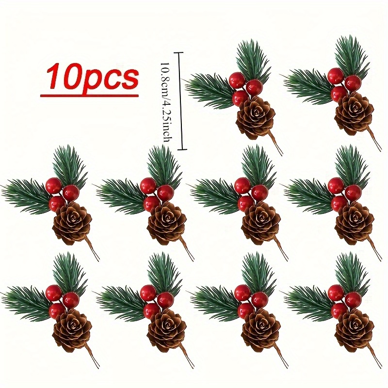 TEMU Ensemble de 10 pommes de pin artificielles et décorations de rouges - Parfait pour les d'arbre de Noël, les décorations de fêtes et les