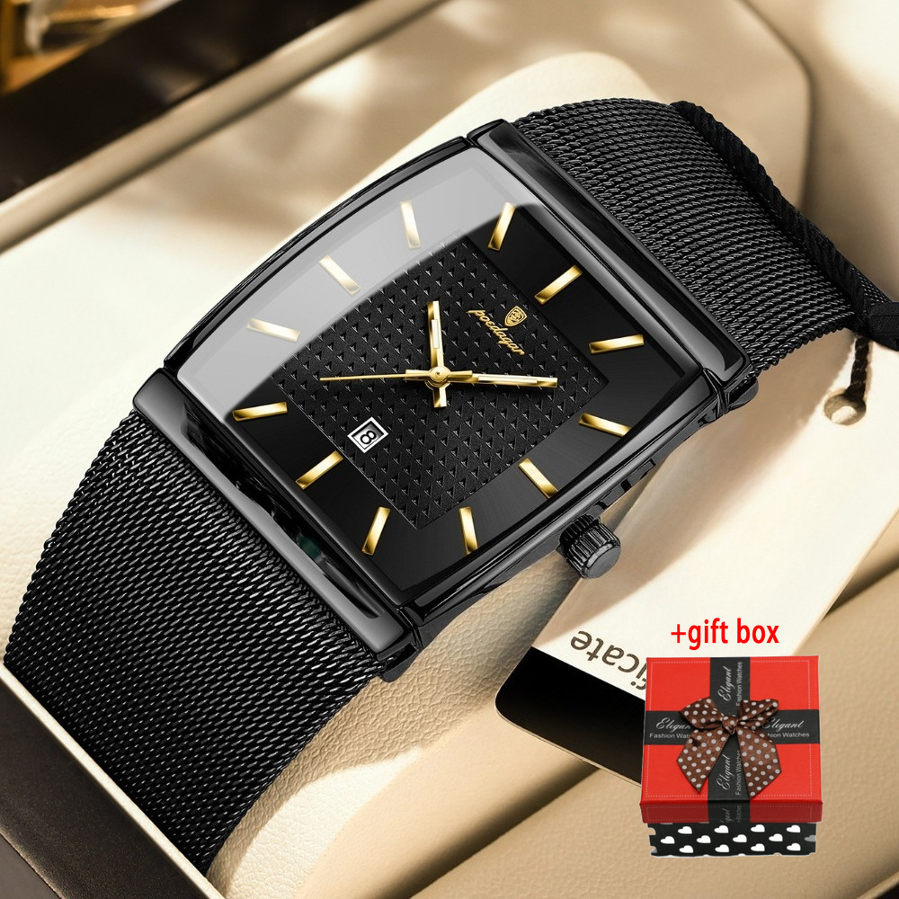 Image of Simple Men's Business Watch, Square Wristwatch, Date Window Display, Suitable For College Back-to-, Daily , Business Meetings, Casual Wear, Christmas, Birthday, Valentine's Day Watch Gift