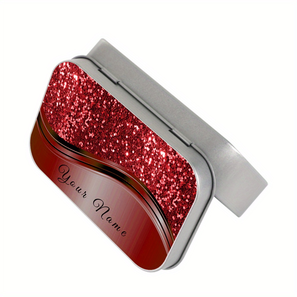 Personalized Glitter Name Text Metal Hinged Tin Box