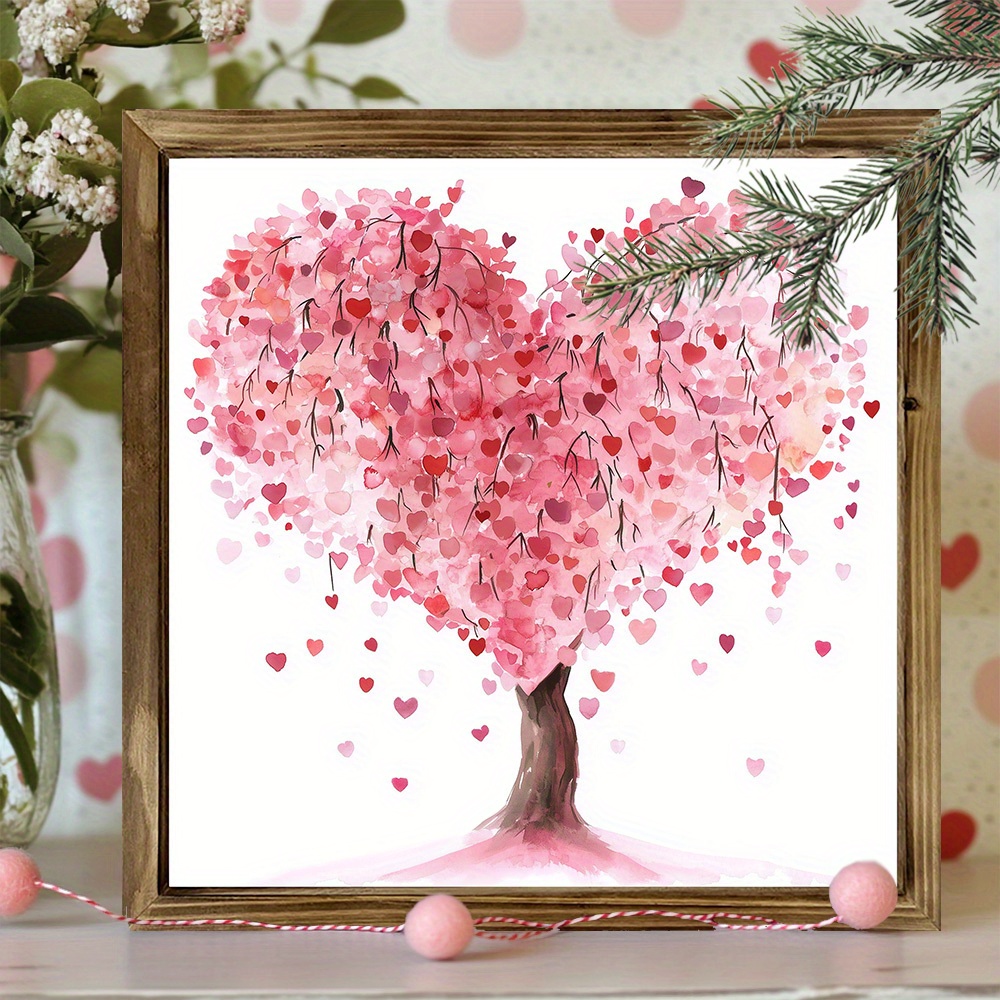 

1pc, Valentine's Sign Tree Sign 8x8 Inch Farmhouse Wooden Decor, Valentine's Day Wall Decor | Desk Decoration Art For Living Room, Bedroom, Ideal Gift