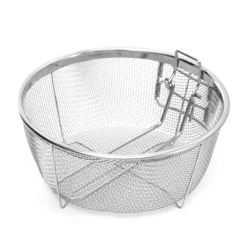 E-shop Abtropfkorb aus Edelstahl, multifunktionaler, faltbarer Frittierkorb - Runder Drahtgitter Pommes Frites Frittierdienst Lebensmittel Präsentation