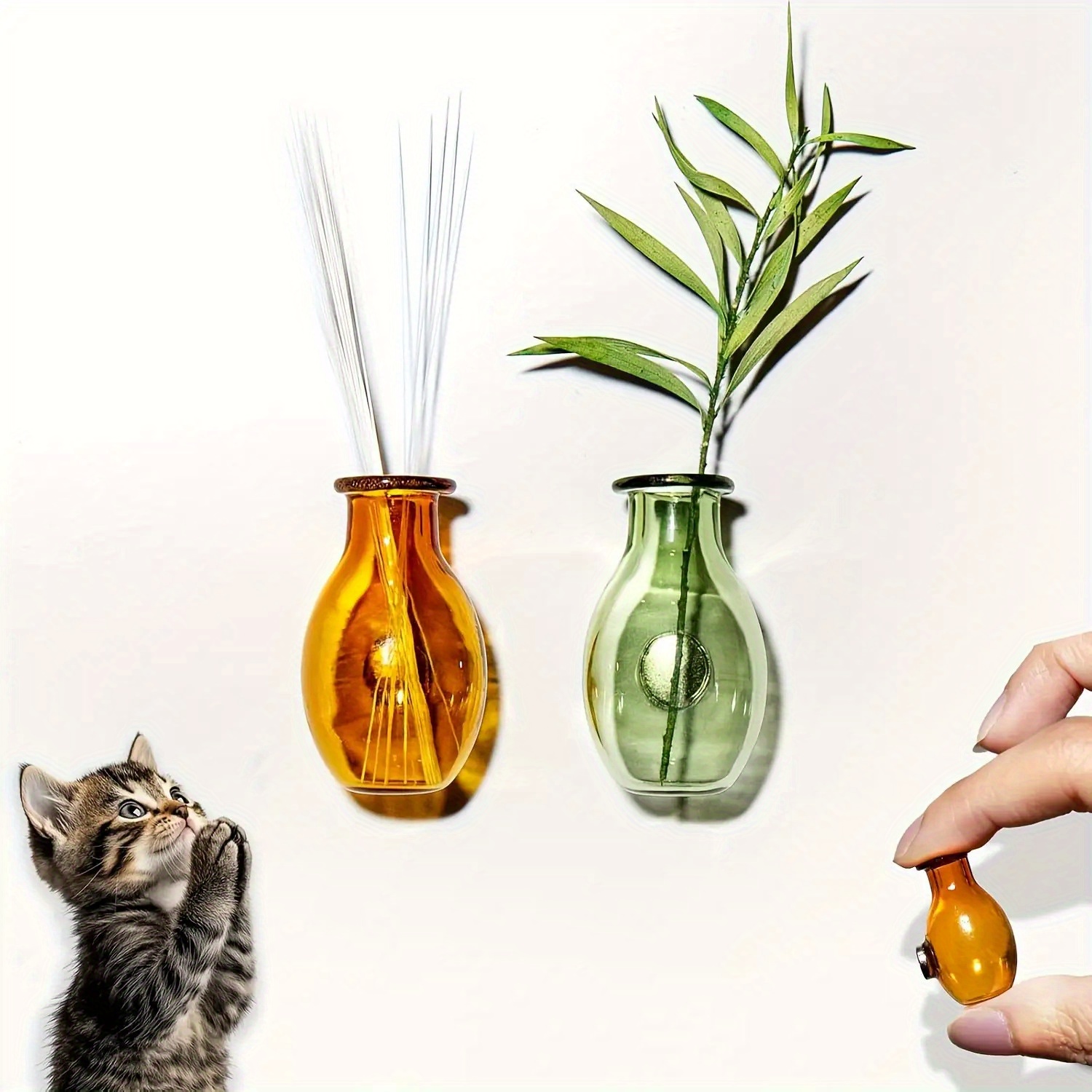TEMU 2pcs Cute Mini Glass Vase Magnets For Refrigerator, Fun Small Plant Magnets, Mini Transparent Small Vase Refrigerator Decor Kitchen Storage