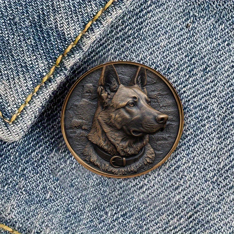 TEMU 1pc German Shepherd Dog Alloy Resin Round Brooch Badge Perfect For Backpacks, Hats, Clothes, Shoes, And Boots Decoration