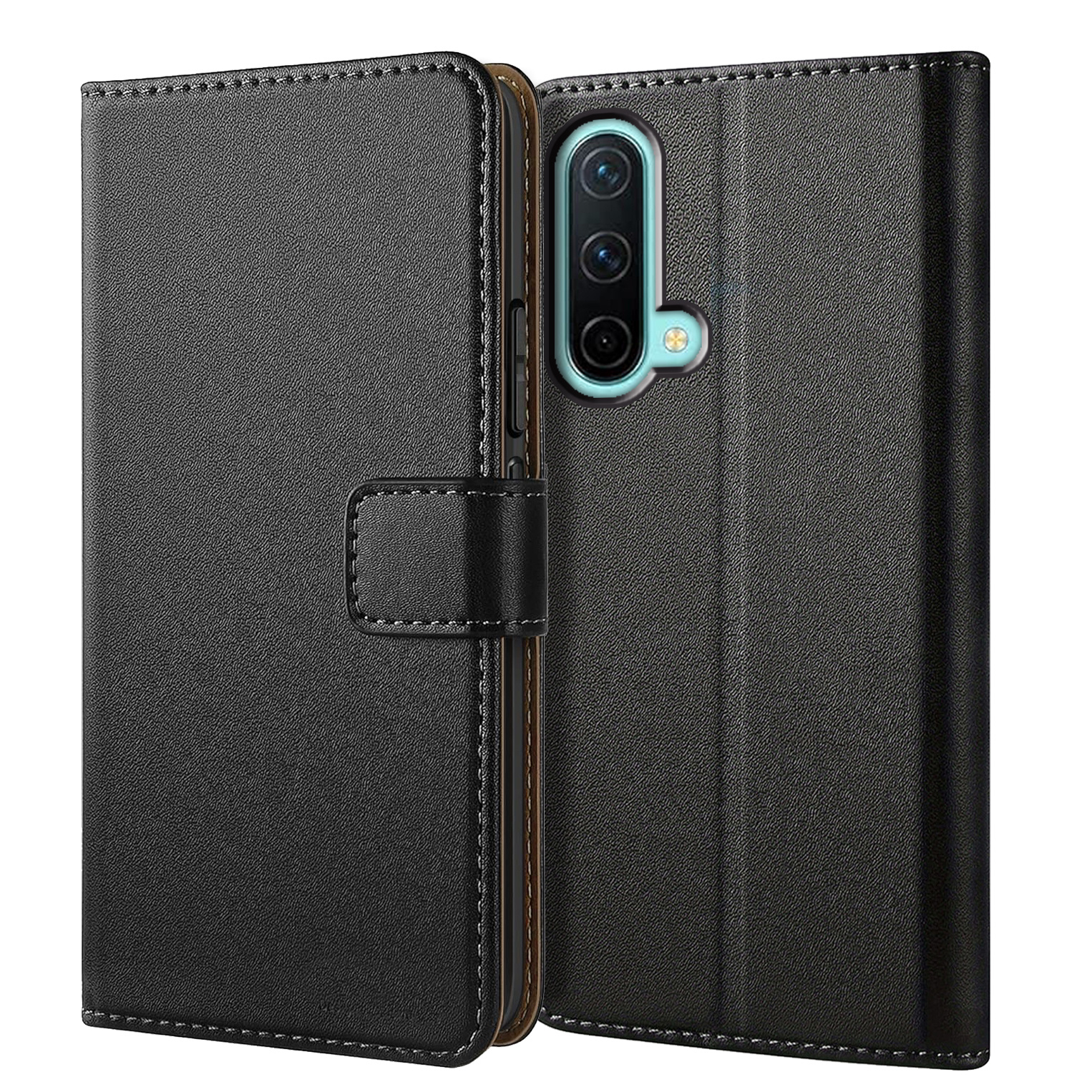 TEMU Phone Case - Black Faux Leather Wallet Case For Oneplus Nord Ce 5g Featuring A Kickstand And Card Slot, Designed For Protection