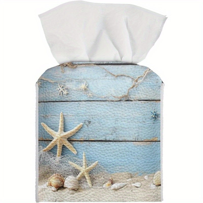 nautical   shells tissue box holder high quality pu leather square cube organizer with   design fits standard tissues decorative storage for bathroom bedroom office beach house ideal housewarming gift Product details 0