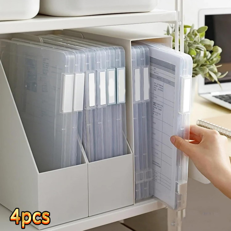 TEMU 4pcs A4 File Box, Multifunctional Plastic Storage Box, Fiber Thin Impact Resistant Transparent Organizing Box, Suitable For Classifying And