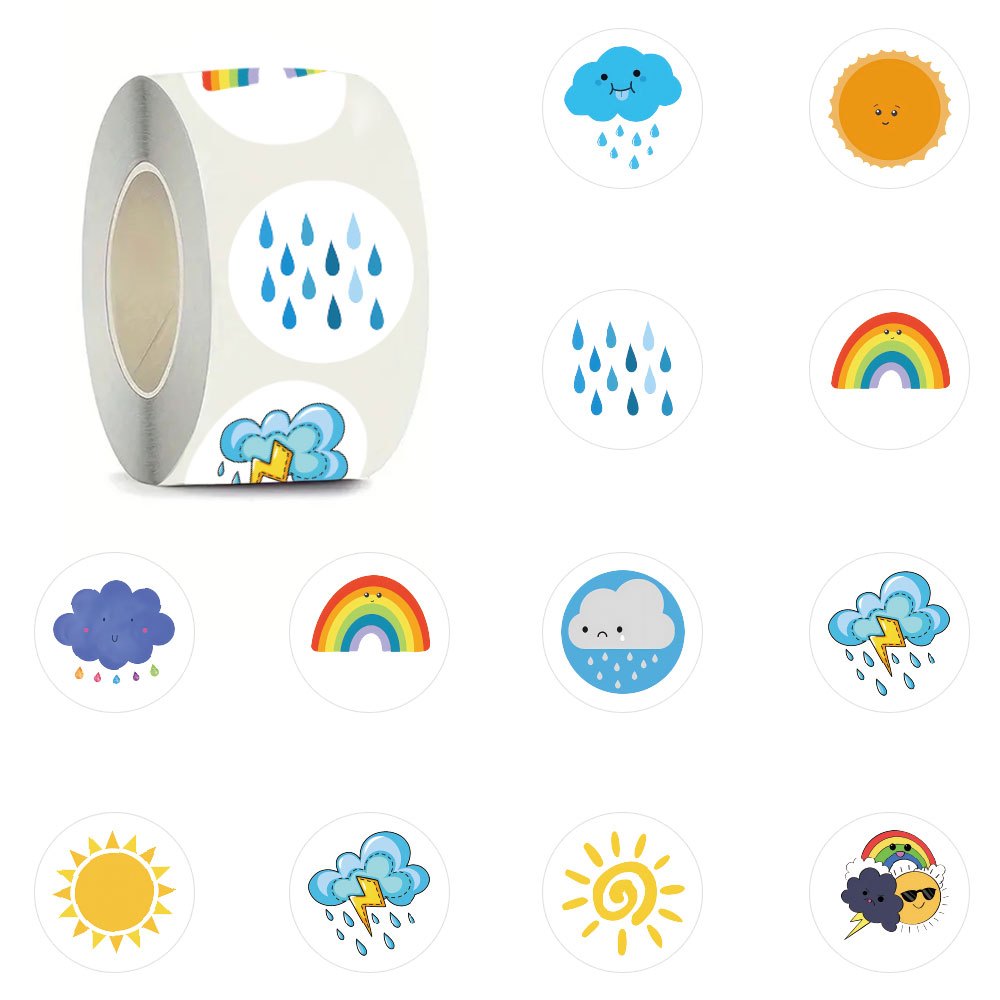 500pcs/roll Weather Decorative 1 Inch Adhesive Tape Suitable For Diary Notebook Envelope And Office Supplies Reward Handbook Birthday Party Stickers