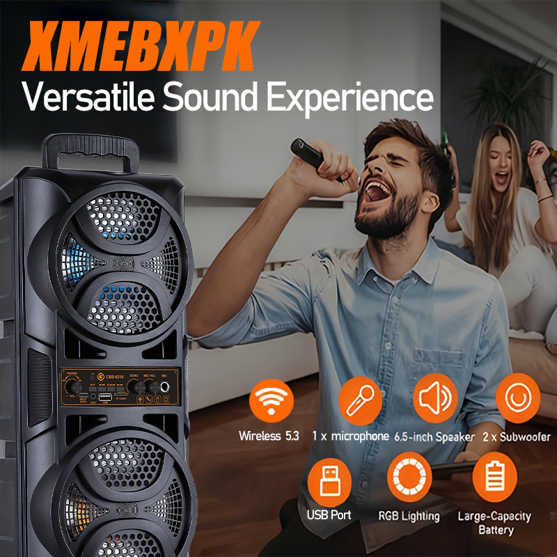 Professional Large Bluetooth Speaker with Microphone, Portable Design with Subwoofer Party Box for JBL, with LED Light, Compatible with BT/USB/TF/AUX/FM/TWS/MIC/EQ Functions, Professional Karaoke. Ideal Gift for Birthdays, Christmas, New Year.