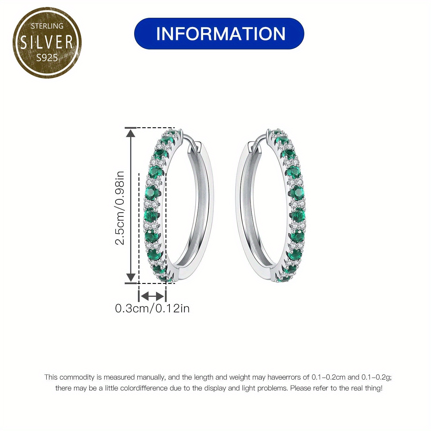 elegant luxury green zirconia hoop earrings s925 sterling silver hypoallergenic earrings suitable for women daily   gift for womens jewelry objects with design sense Product details 2