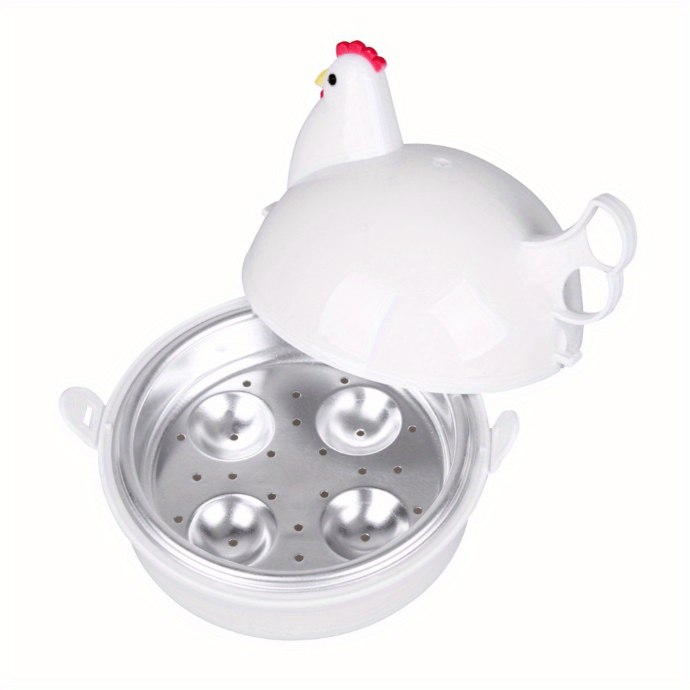TEMU 1pc Chicken-shaped Microwave Egg Cooker & Steamer - 4-egg Boiler (fits 1-4 Eggs) With Chicken Lid & Steam Vent, Microwave- Pp  Plastic For