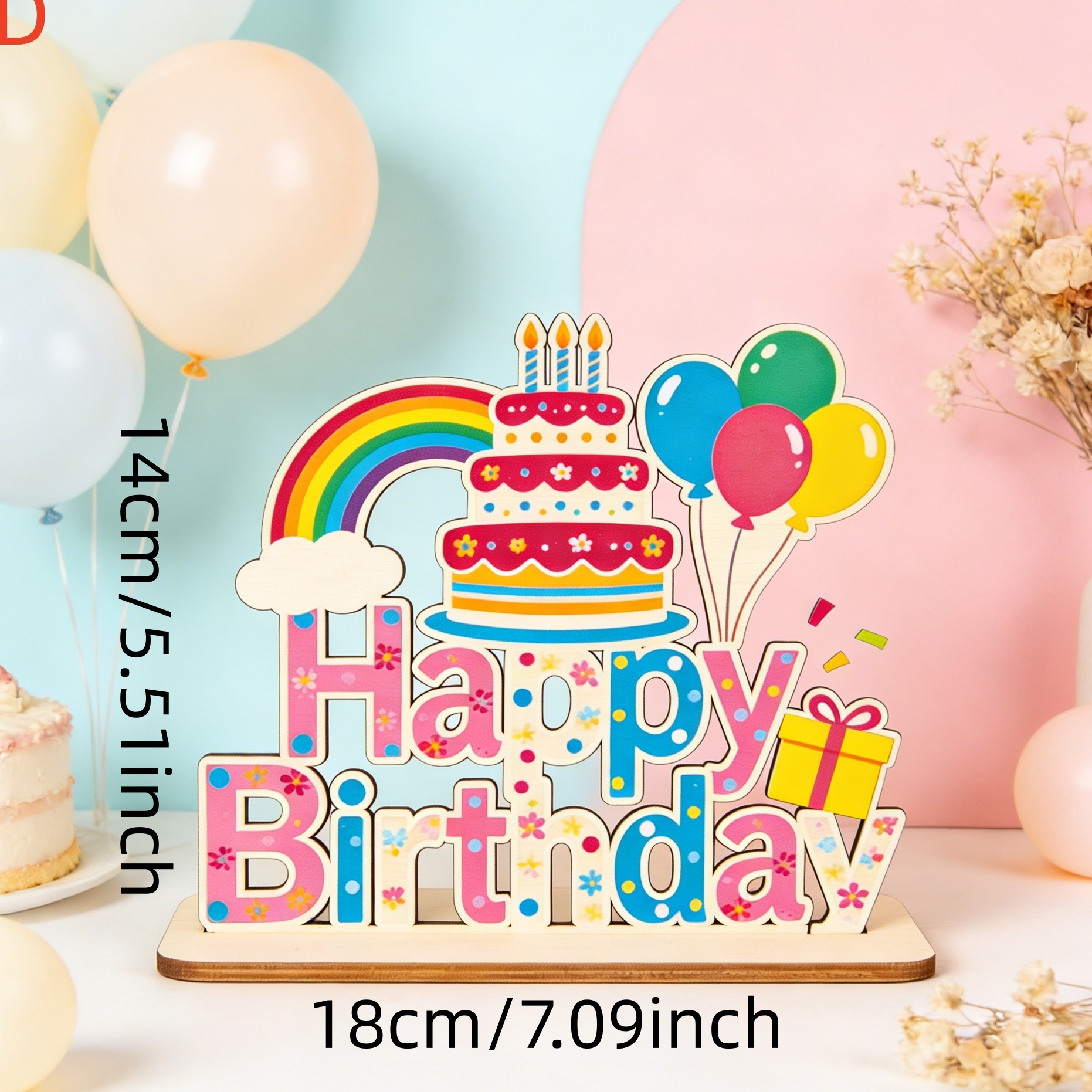TEMU 2d Flat, Single-piece Wooden Birthday Decoration, Suitable For Birthday Party Table Decoration, Birthday Gift, Photo Prop, Birthday Atmosphere
