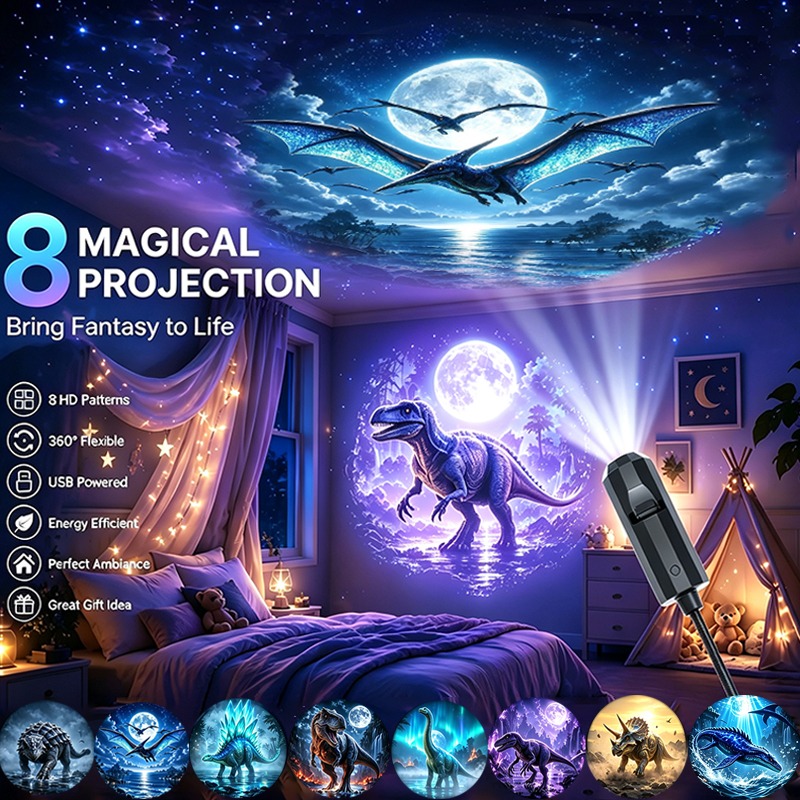TEMU Jurassic Dinosaur Projection Lamp, Electronic Gadget Accessory, Portable Led Ambient Light, Suitable For Wall, Floor, Ceiling, Doorway