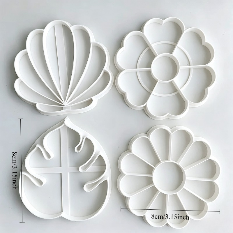 TEMU Juego de 4 moldes de arcilla de concha, hoja y - Troqueles de corte de plástico para bricolaje con formas de concha, hoja y , adecuados para
