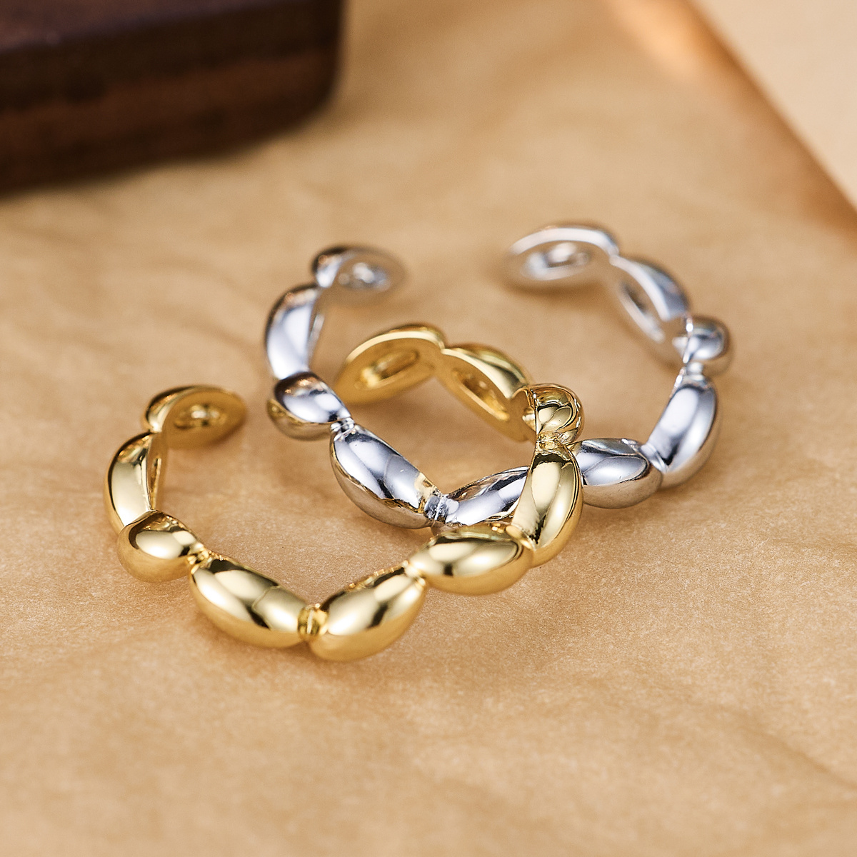 Easy Beaded Chain Open Ring, Adjustable Size, Stackable