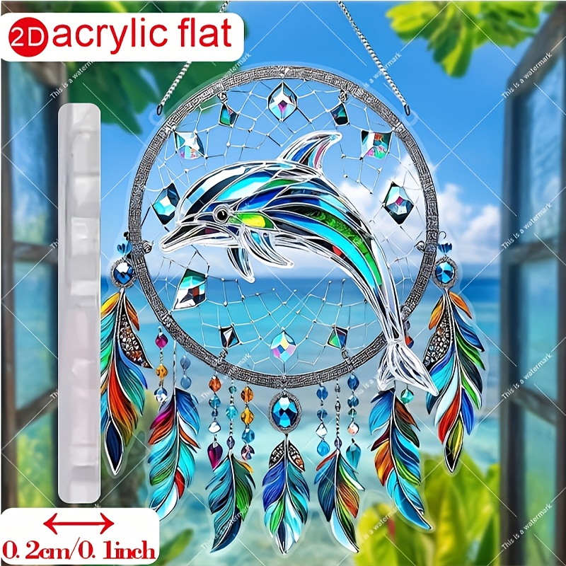 TEMU 2d Flat, 2d Flat Dolphin Dreamcatcher Wall Hanging - Vibrant Acrylic Window & Room Decor With Dolphin Motif, Suitable For /christmas/easter