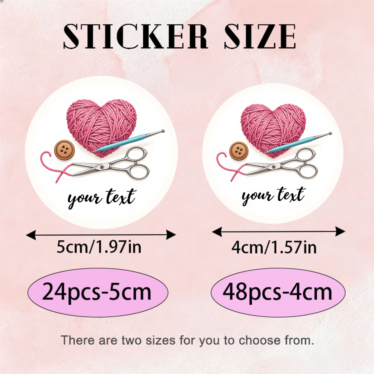 TEMU Adesivi personalizzati 24pz/48pz per lavoro a maglia, filato rosa, cuore, , forbici, uncinetto per cucito, fai da te, decorazioni per la casa,