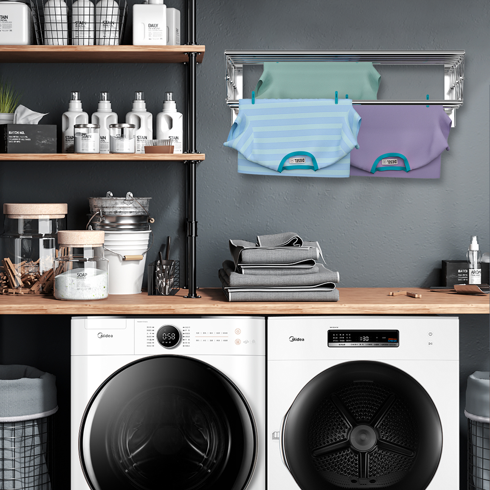 foldable wall mounted clothes drying rack no drill space Temu