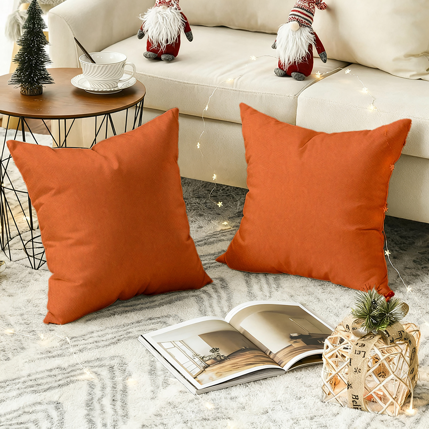TEMU Set Of 2, Household And Kitchen Items, Bedding, For Home Decoration, Solid-colored Cushion Covers, Autumn-themed, Warm Orange Shade For A Cozy