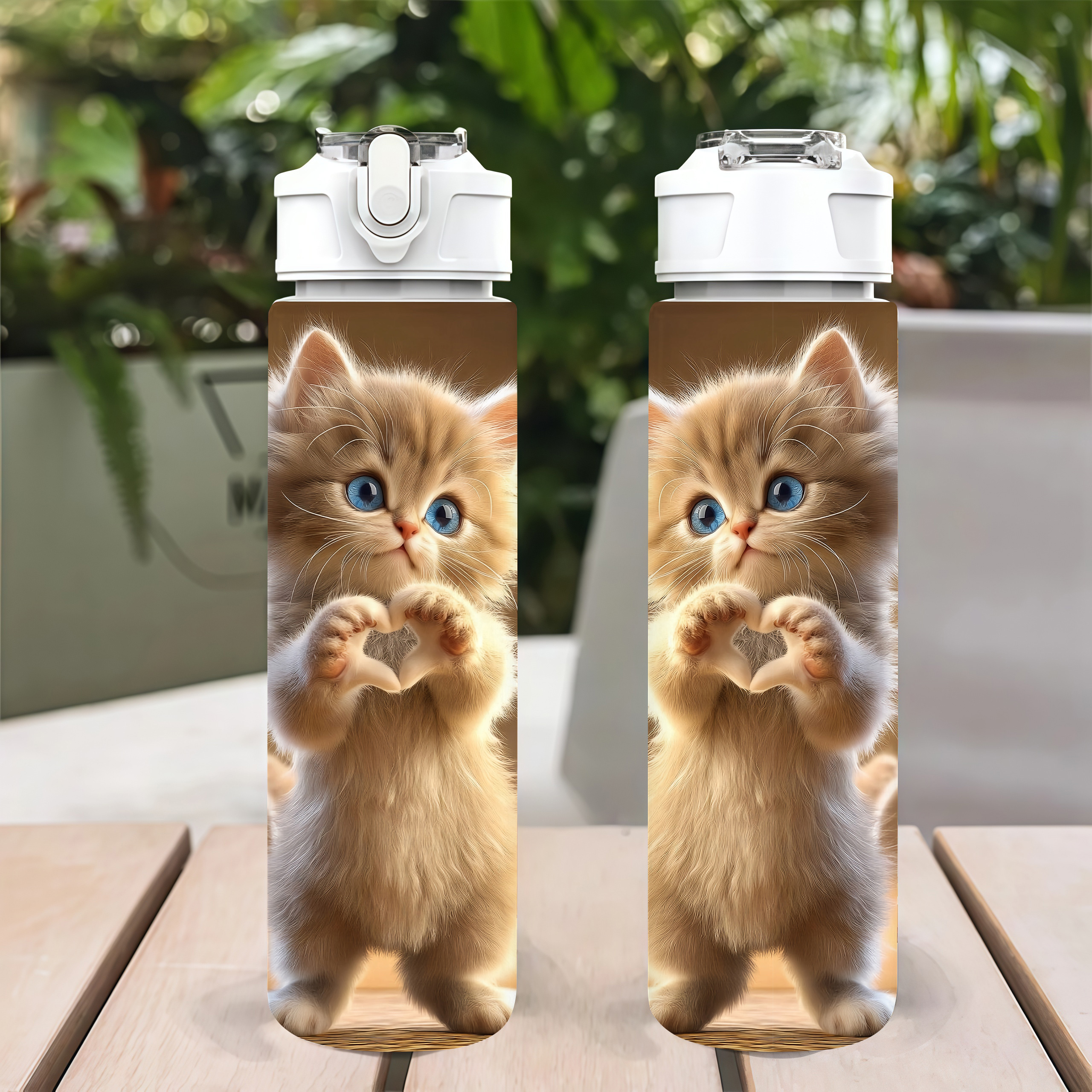 TEMU 1pc Siamese Cat With , 750ml/26oz Plastic Sports Water Bottle, Cute Print, Leak-proof With Pop-up Lid, Lightweight, Sturdy And Durable, Large