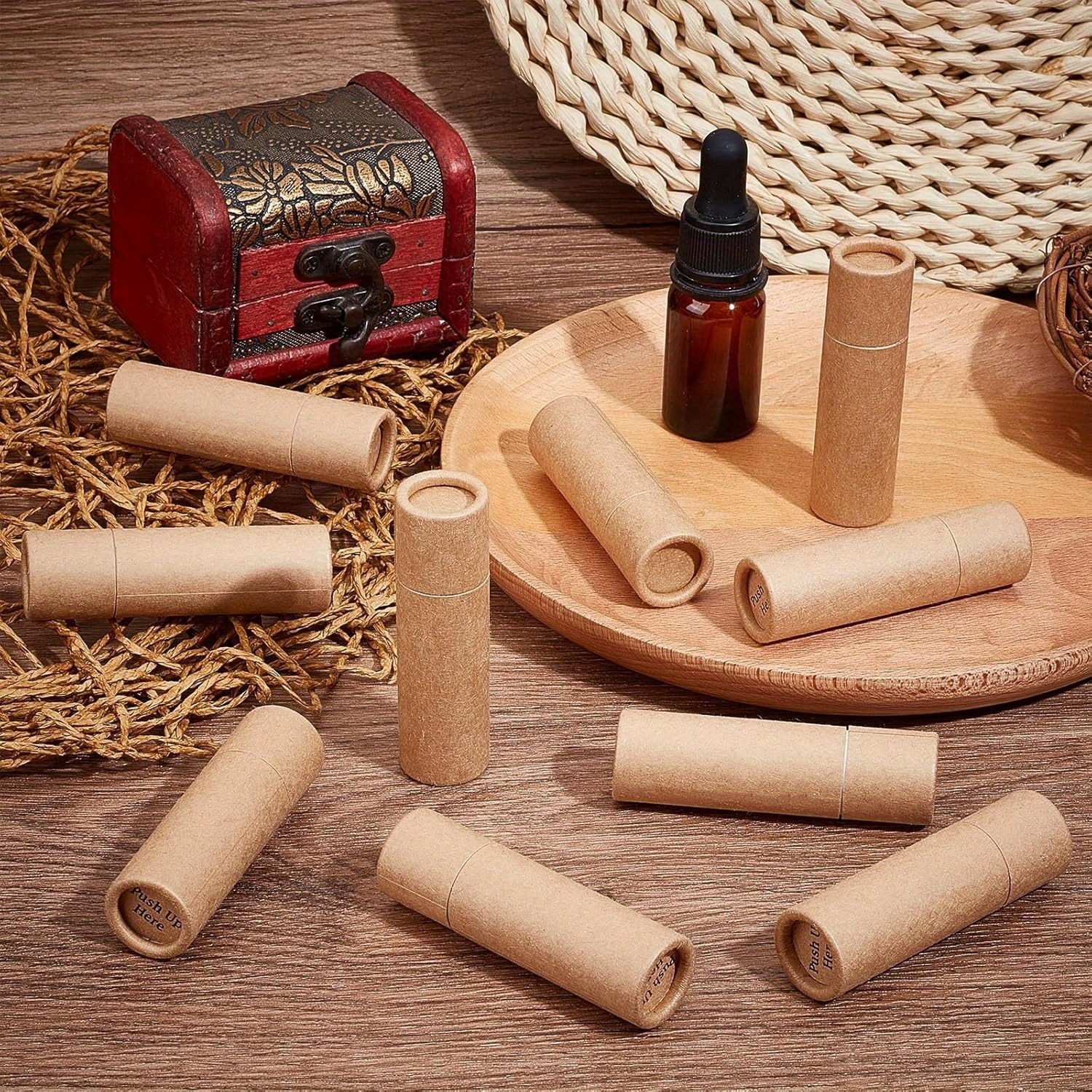 24 stück nachfüllbare karton-lippen -tuben mit zwei trichtern, runde leere lipgloss-behälter aus pappe, kosmetikboxen für feste parfums,   für diy-lipgloss und - , gelb – 2,76 x 0,79 zoll