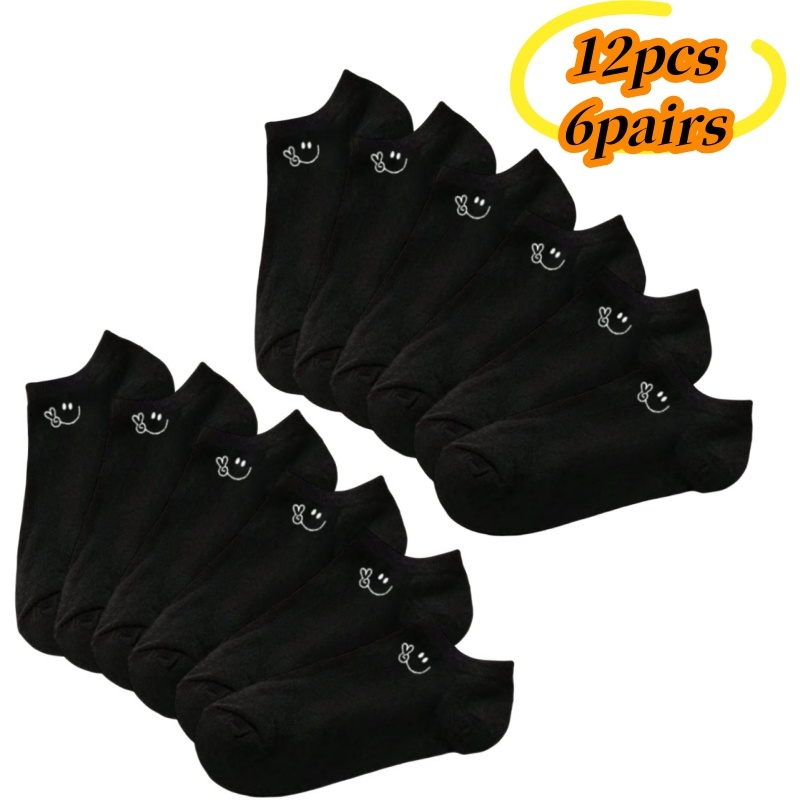 TEMU 12pcs/6pairs (6 Pairs Per Box) Face Ankle Socks For - Unisex Breathable Moisture-wicking Quick-dry High-elasticity Suitable For Daily Wear,