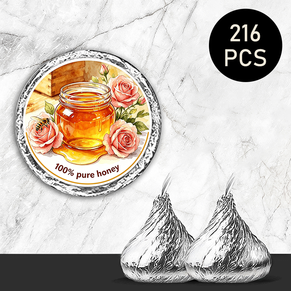 216pcs honey goods themed round stickers   clusters and resting insect surround transparent honey jar with curved   text on inner base fit gift bags party favors invitation cards and etc