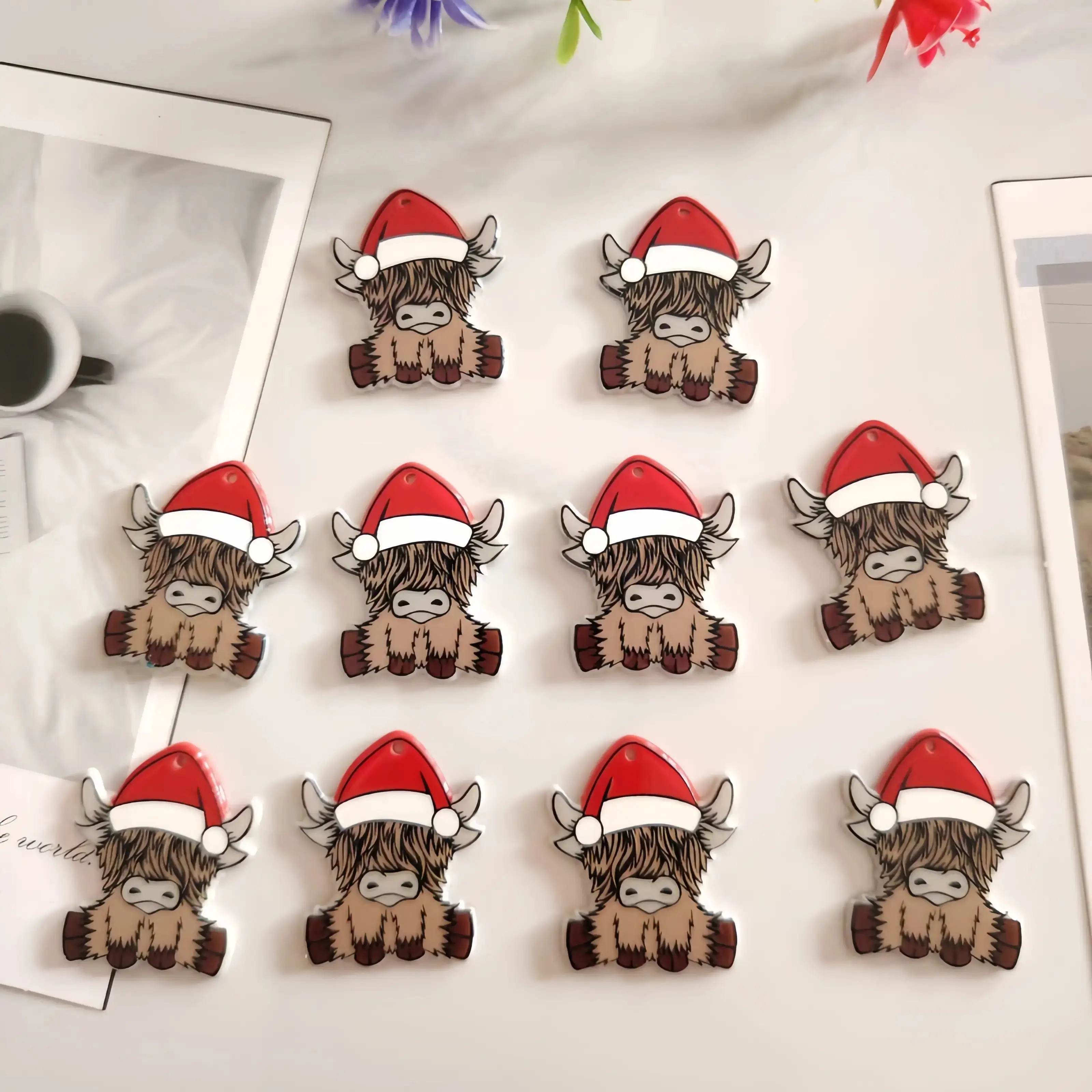 TEMU 2d Flat - 10pcs 2d Flat Acrylic Cartoon Christmas Cow Charms, Double-sided Holiday Decorations, Jewelry Making Supplies, Earrings, Necklace,