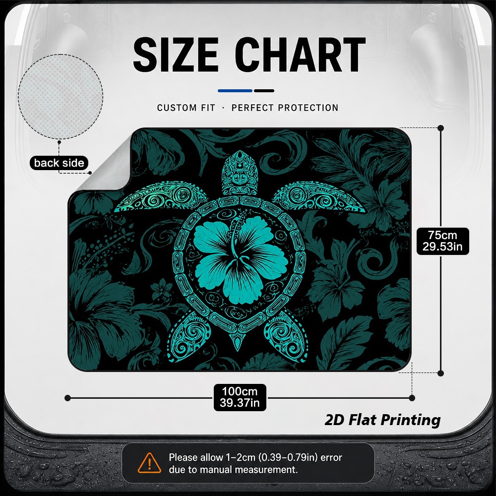 TEMU Tapis de coffre de voiture 2D plat, 1 pièce, motif tribal turquoise de tortue et de fleur d'hibiscus, revêtement de chargement antidérapant,