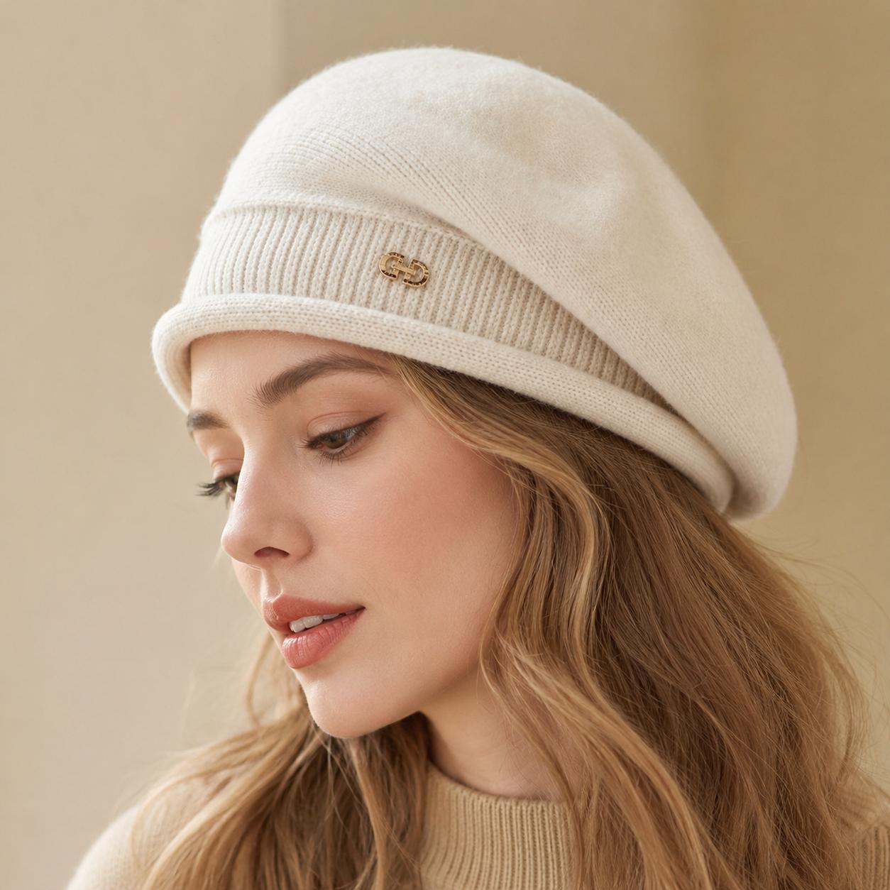 TEMU Women's Korean Style Beret Hat - Elastic Face- Painter, Lightweight Warm Winter Hat Suitable For Casual & Professional, Hand Washable Brand For