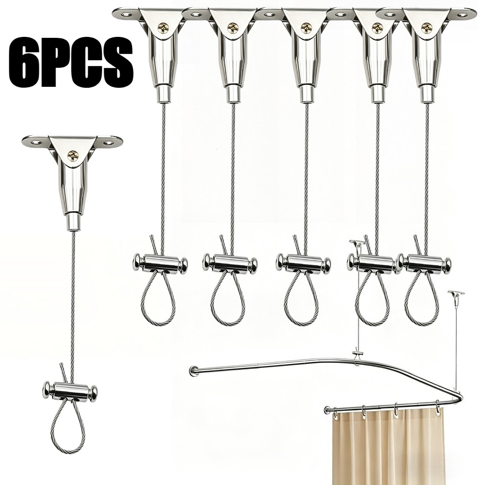 TEMU Kit de 6 supports de tringle de rideau de douche de style plafond, support de tringle de suspension réglable pour , robuste et durable, empêche