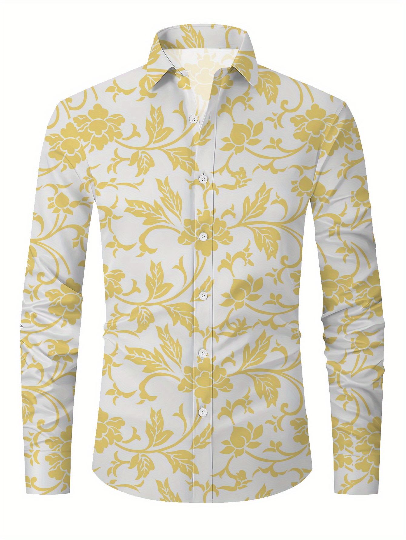 mens floral print long sleeve dress shirt stylish golden - Temu