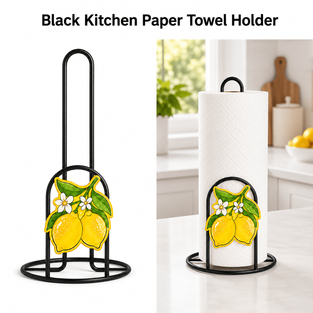 Image of 1pc Modern Iron Kitchen Paper Towel Holder/ Multi-scene Home Use/ Durable & Stable Decorative Paper Towel Stand/ In Black & Golden