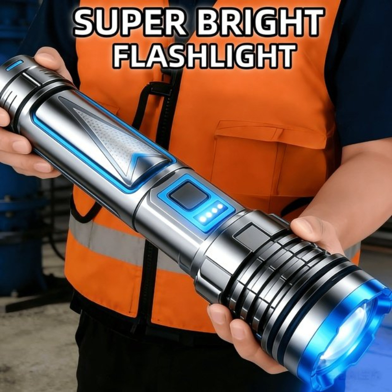 TEMU Stunning Flashlight! Led Lights Flashlight High Flashlight Usb Rechargeable Torch-cob Side Light(red&bule)digital Display Durable&convenient