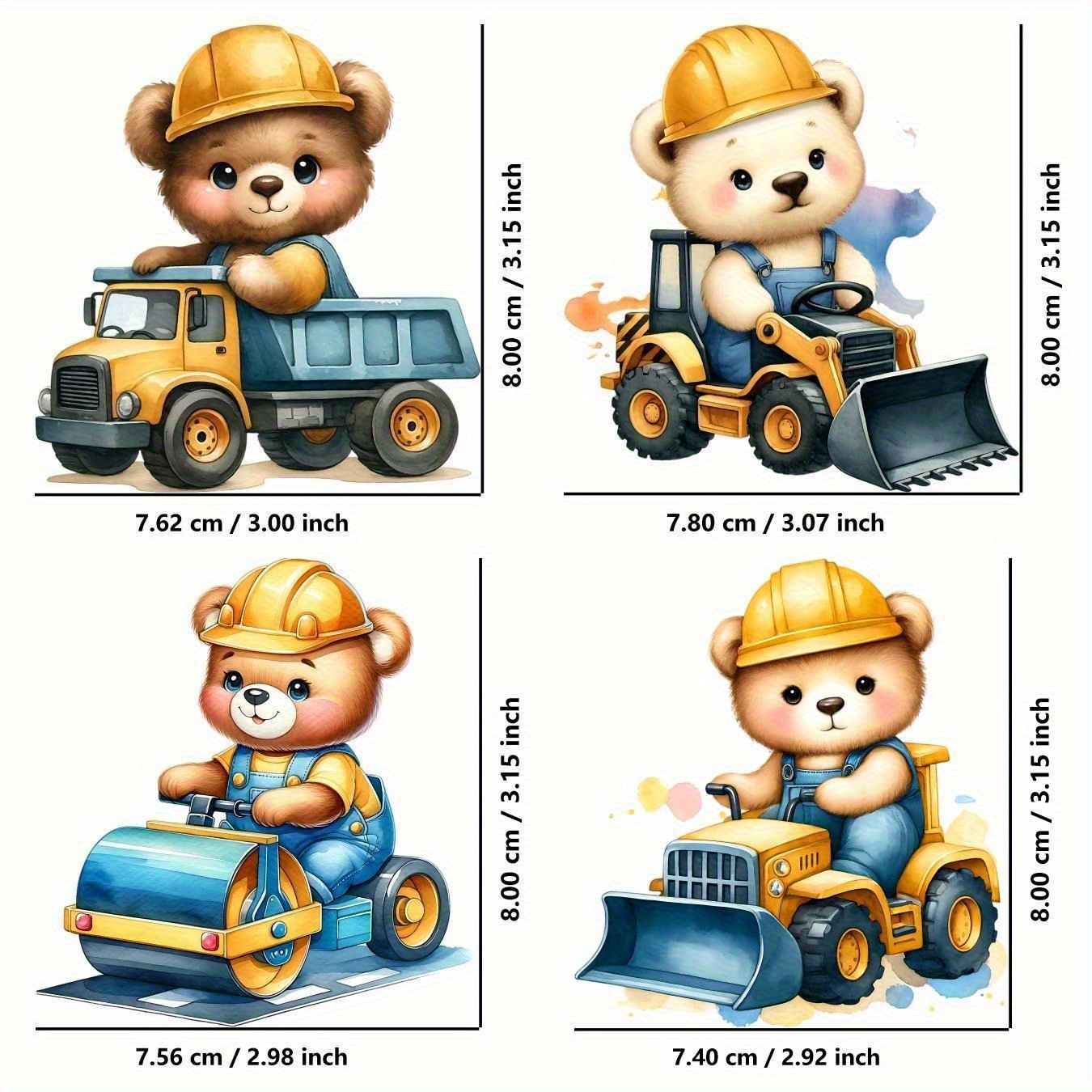TEMU 4pcs Of Cartoon Bear Excavator Heat Transfer Stickers, Suitable For T-shirts, Tops, Pants, Clothing, Backpacks, Bags, And Pillows