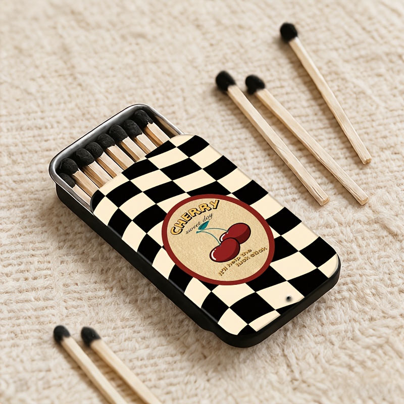 TEMU 1pc Retro Cherry Badge Matchbox, Matches Not Included - Vintage Style, Supports Match/coin/small Trinket Storage, Portable And