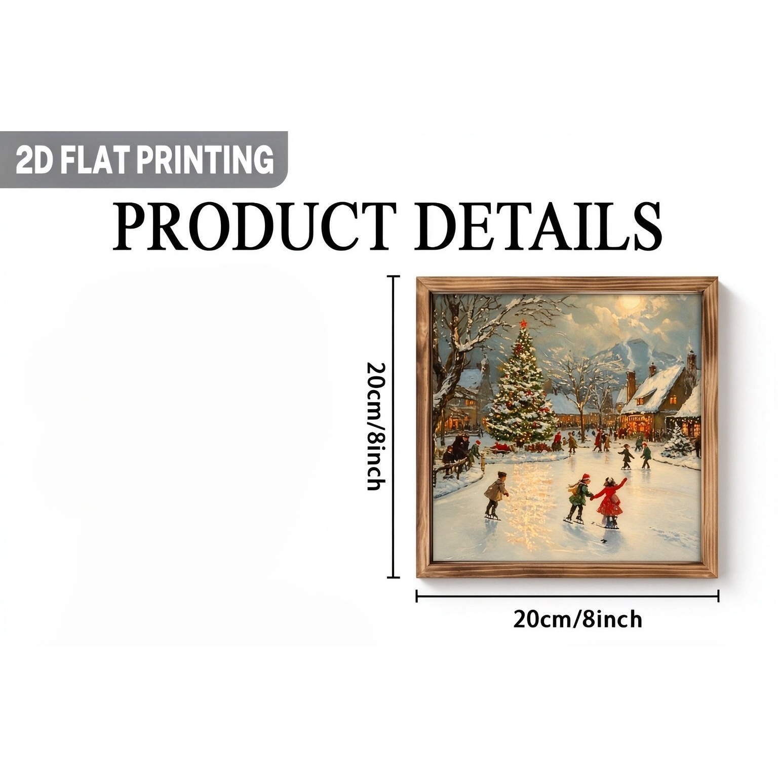 TEMU 2d Flat, 1pc Country Wooden Frame Winter Wonderland Wall/table Decor - Snowman And Sleigh Christmas Village Scene, Farmhouse Fireplace/desktop