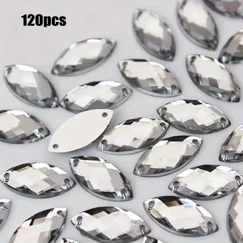 TEMU 120pcs Strass Acryliques Multicolores avec 2 Trous, Strass Œil de Cheval à Dos Plat, Utilisés pour Robes de Mariée et de Couture