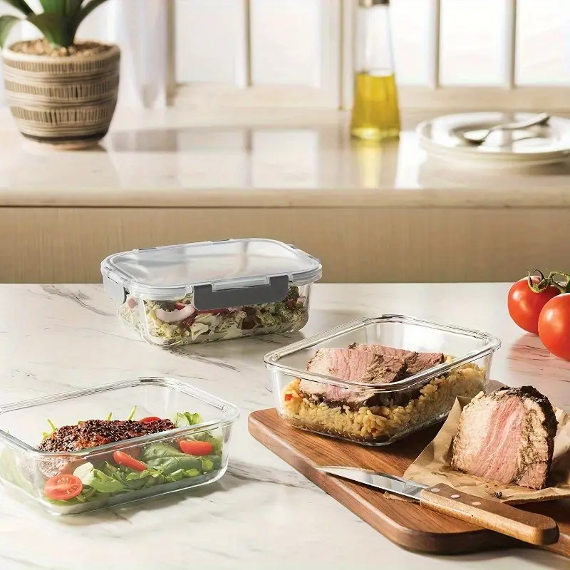 10 sets 20pcs glass lunch boxes with airtight lids leak proof microwave oven grade borosilicate glass stackable bento storage containers for refrigerator pantry organization Product details 7