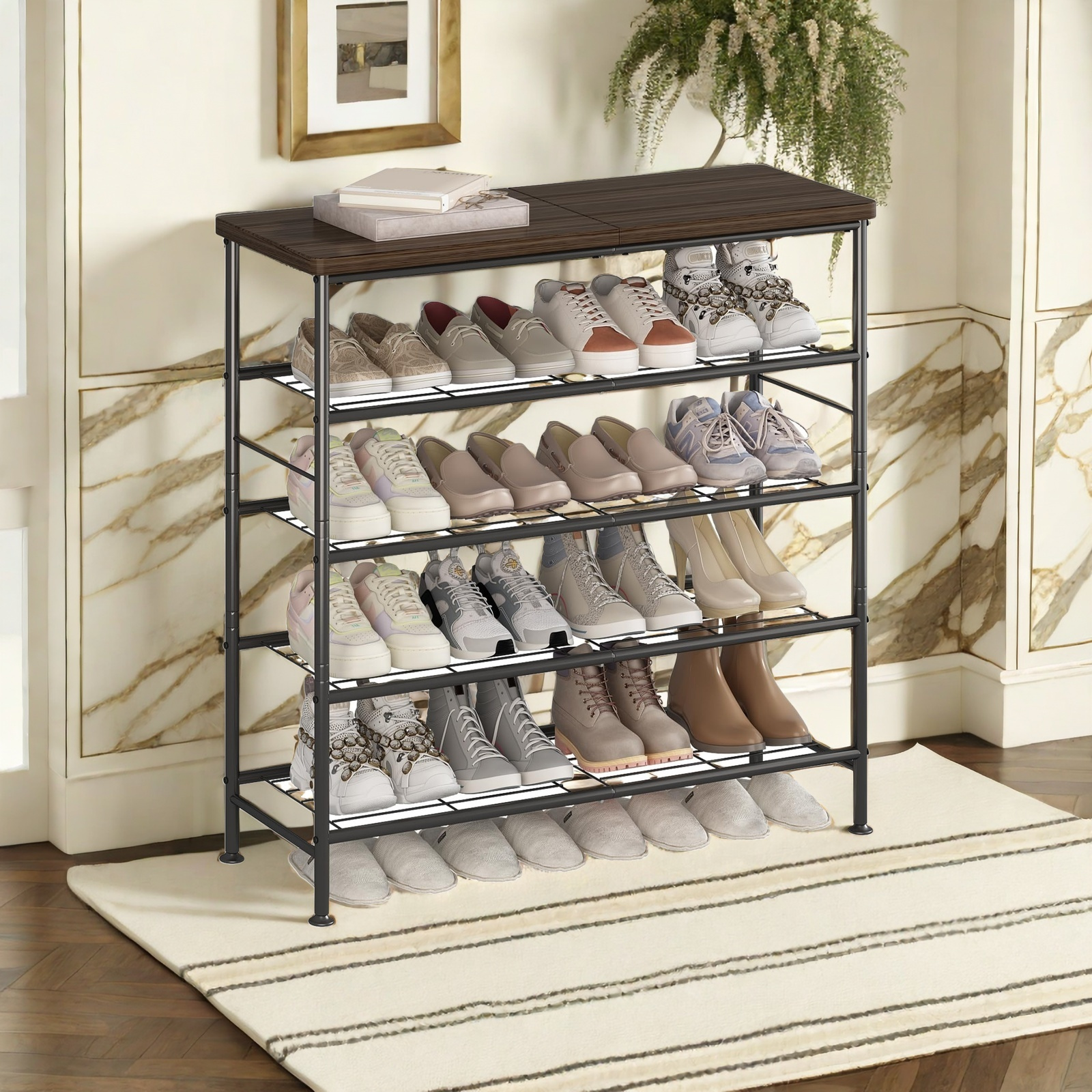   5 tier shoe rack organizer metal free standing storage space saving floor mount design with 16mm metal pipes for closet entryway bedroom versatile room   details 1