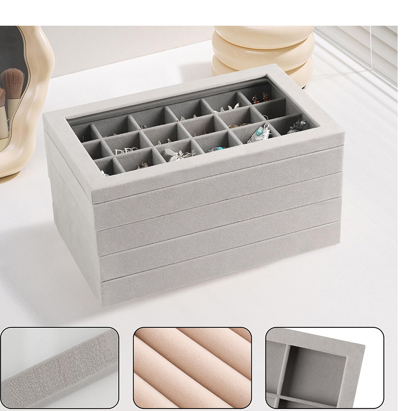 4pcs Stackable Jewelry Trays with Glass Lid