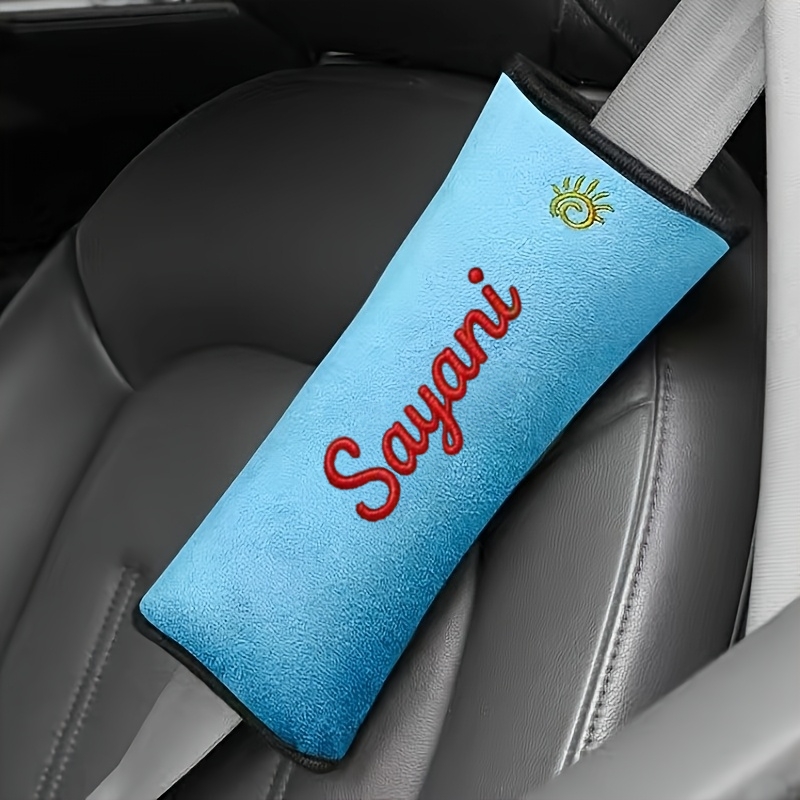 TEMU Personnalisation de nom, coussinets de ceinture de sécurité décoratifs pour siège auto - Broderie personnalisée, ajustement et confortable,