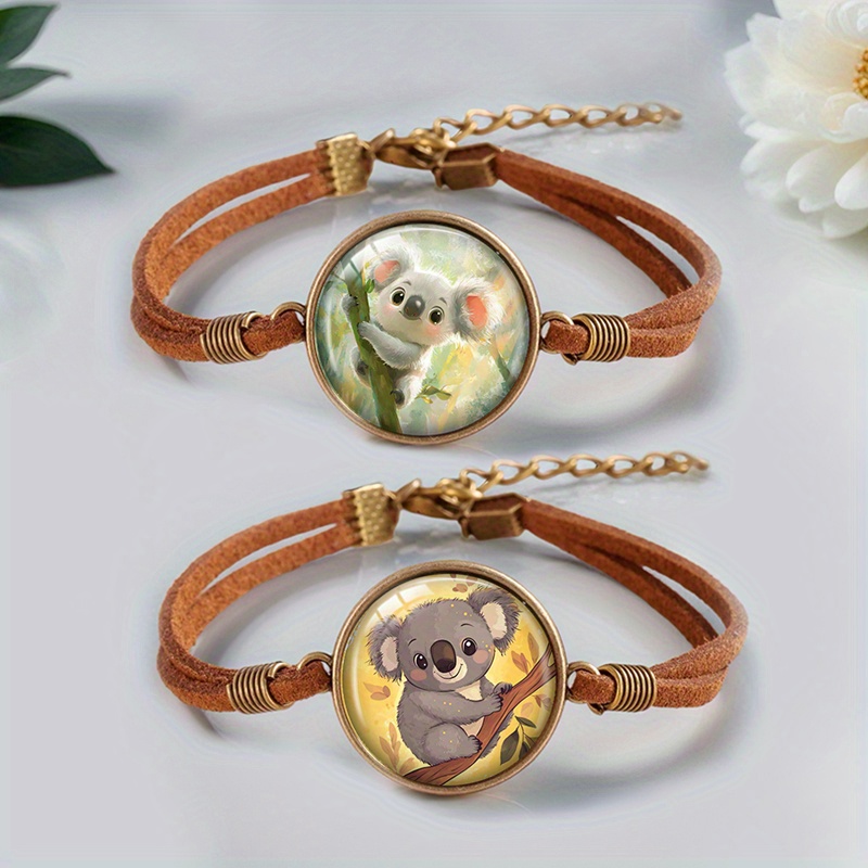 TEMU 2pcs Cute Koala Bracelet Handmade Glass Cabochon Bracelets Men's Jewelry
