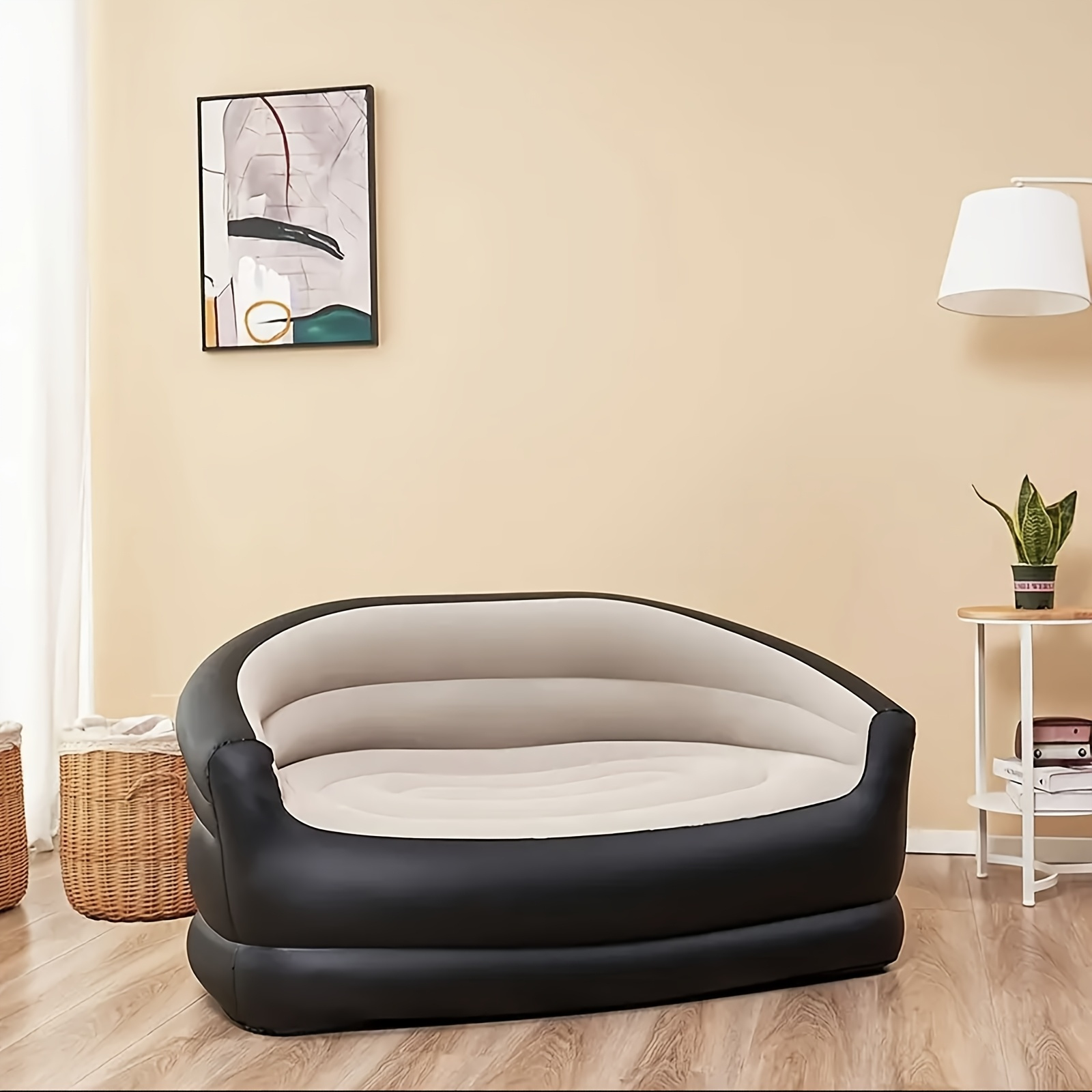 An Inflatable Outdoor Sofa, Portable Inflatable Couch, Foldable Double-Seat Inflatable Sofa, Portable Inflatable Lounge Chair, Equipped with an Air Pump, Featuring a PVC Frame, Suitable for Camping And Family Leisure.