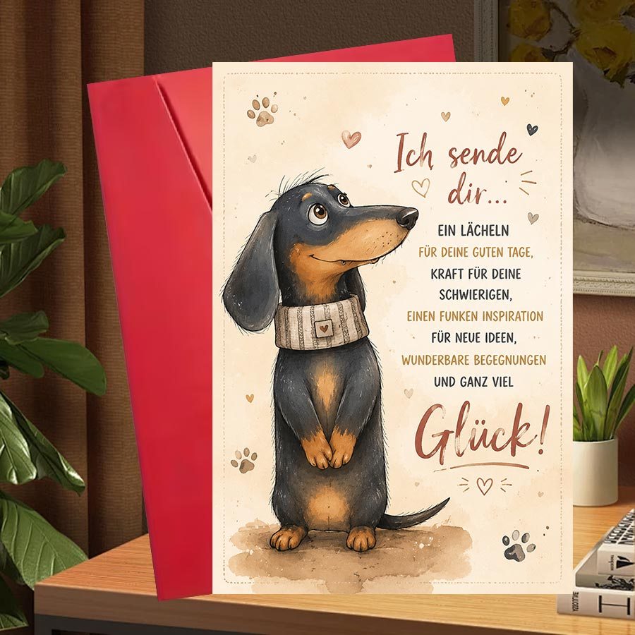 TEMU 1 Set Niedliche Dackel Grußkarte für Freunde, ideal zum Wünschen bei jeder Gelegenheit